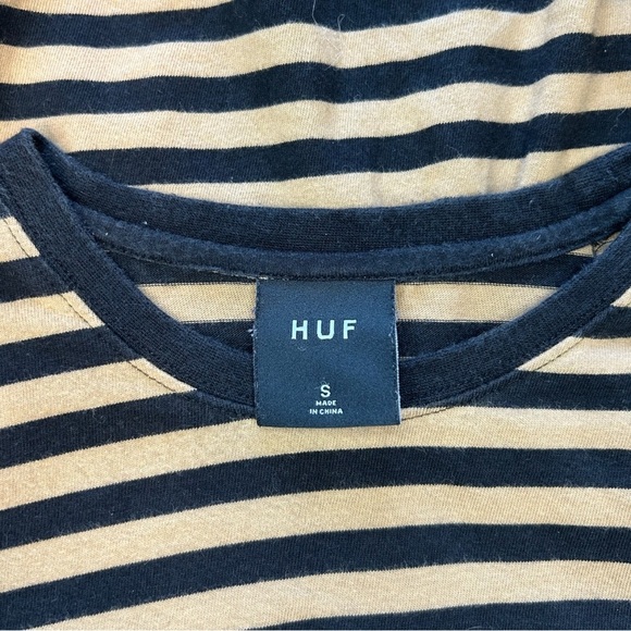 HUF Worldwide Black And Tan Striped Long Sleeve T Size Small - Picture 4 of 8